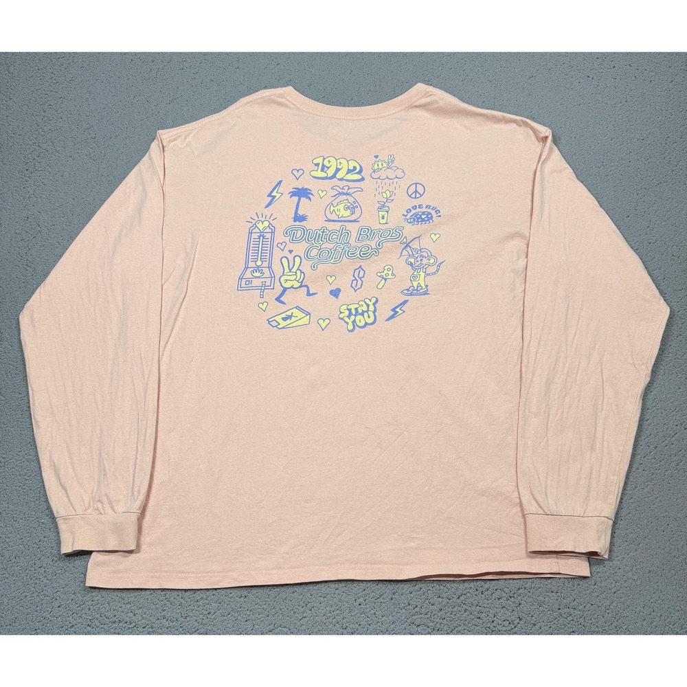 Dutch Bros Coffee Shirt Mens 2XL Pink Long Sleeve 1992 Graphic Pocket Tagless